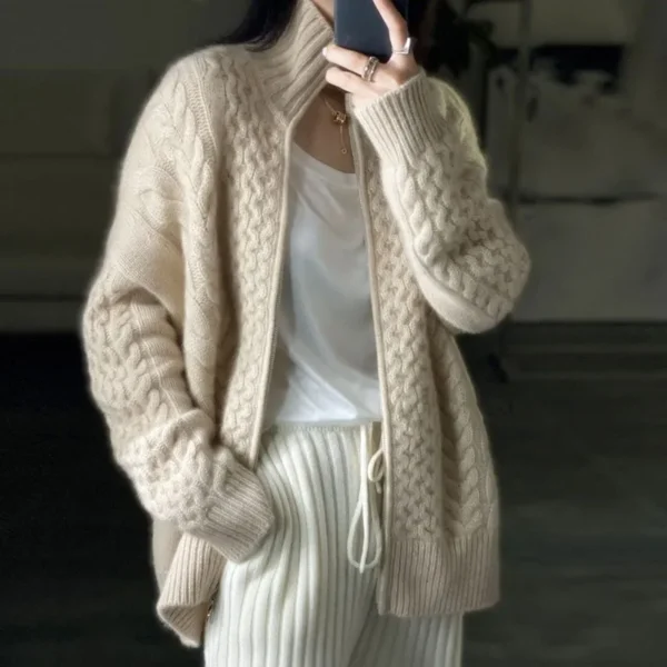 Alternative view of Womens Thick Cashmere Turtleneck Zipper Cardigan Knitwear
