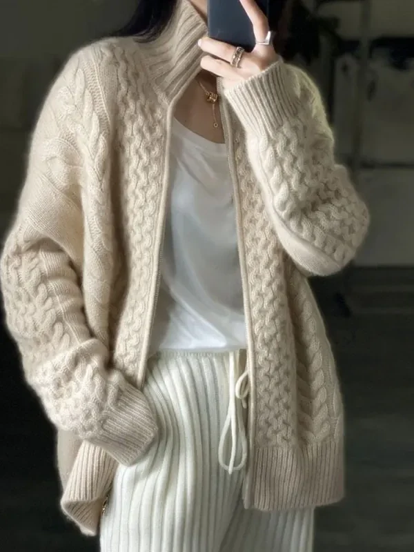 Alternative view of Womens Thick Cashmere Turtleneck Zipper Cardigan Knitwear