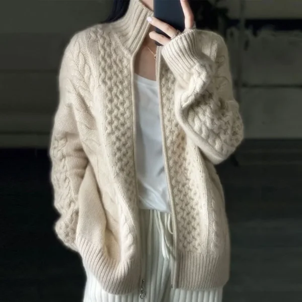 Womens Thick Cashmere Turtleneck Zipper Cardigan Knitwear
