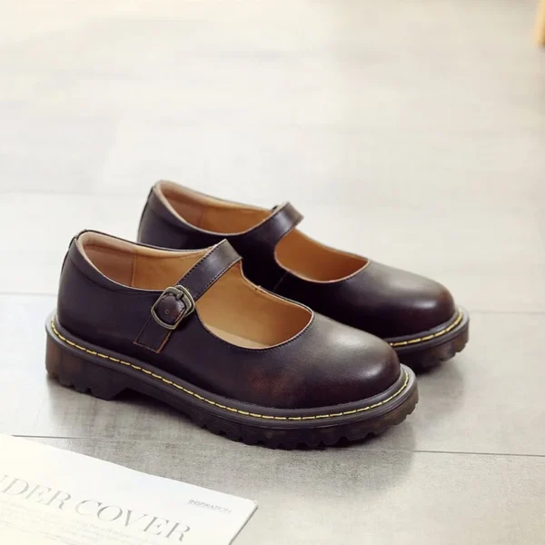 Alternative view of Retro Buckle Strap Women Mary Janes Shoes Solid Color Shallow Shoes Ladies