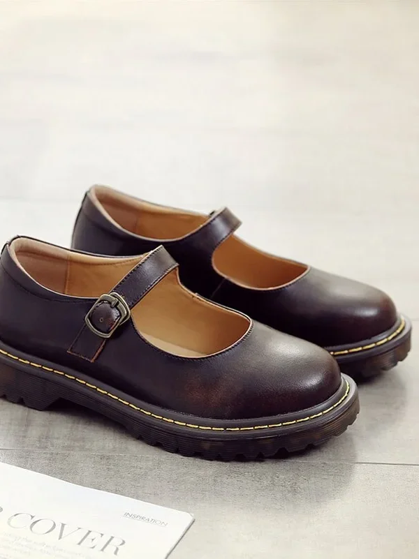 Alternative view of Retro Buckle Strap Women Mary Janes Shoes Solid Color Shallow Shoes Ladies