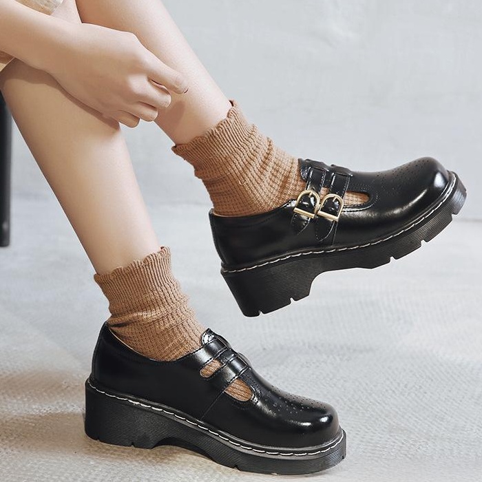 women thick-soled Mary Jane shoes cute big toe small leather shoes