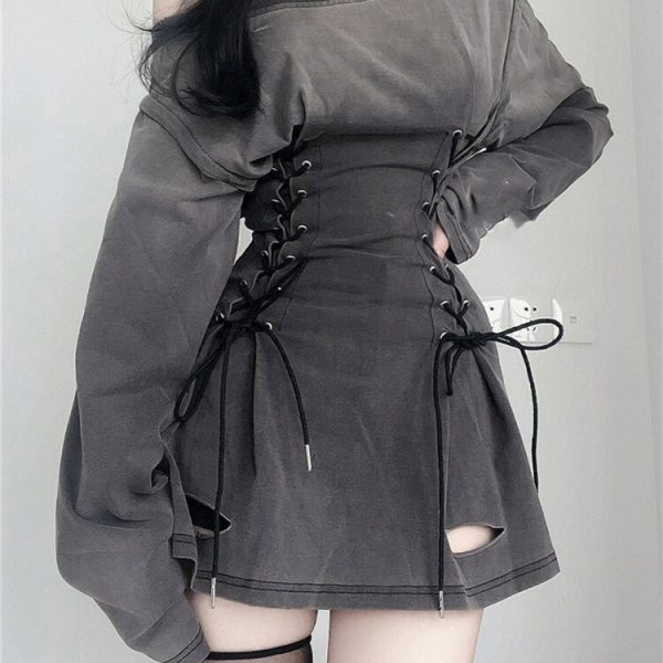 New Goth Corset Dress Women Streetwear Bandage Slim Bodycon Dress