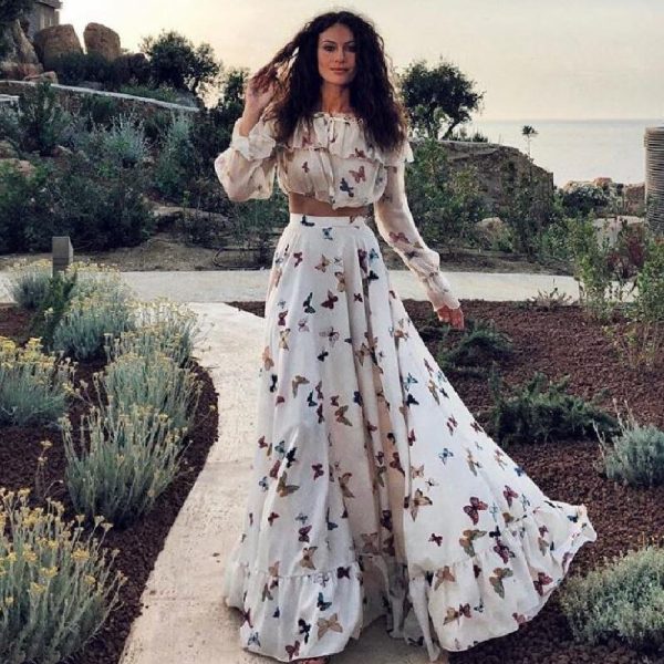 Alternative view of Vintage Butterfly Print Dress Women Elegant Long Sleeve Dresses Off Shoulder Beach Party
