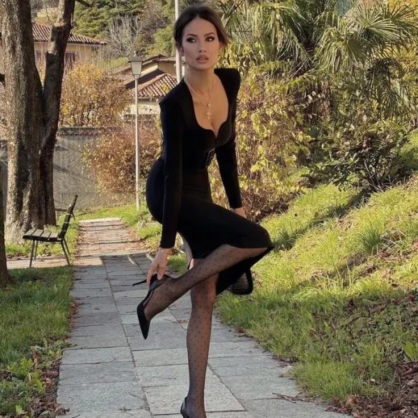 Alternative view of Women Black V Neck Sashs HL Bandage Dress Bodycon Celebrity Midi Slit Dresses