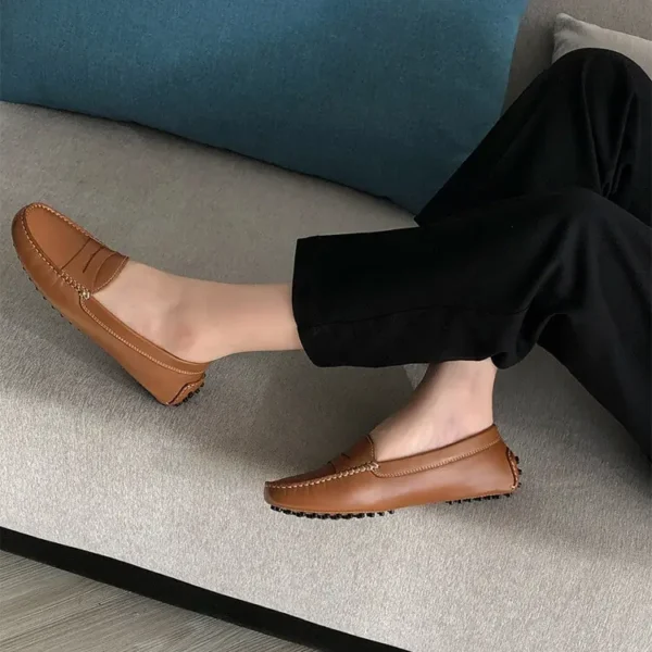 Alternative view of Women Vintage Slip On Flat Shoes Low Heel Genuine Leather Loafers