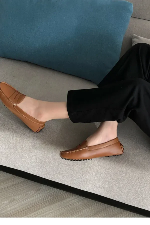 Alternative view of Women Vintage Slip On Flat Shoes Low Heel Genuine Leather Loafers