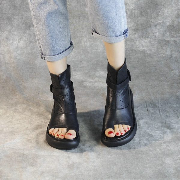 Alternative view of Open Toe Retro Leather Wedge Sandals Women Sandals