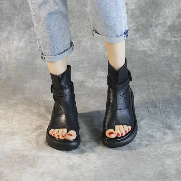 Alternative view of Open Toe Retro Leather Wedge Sandals Women Sandals