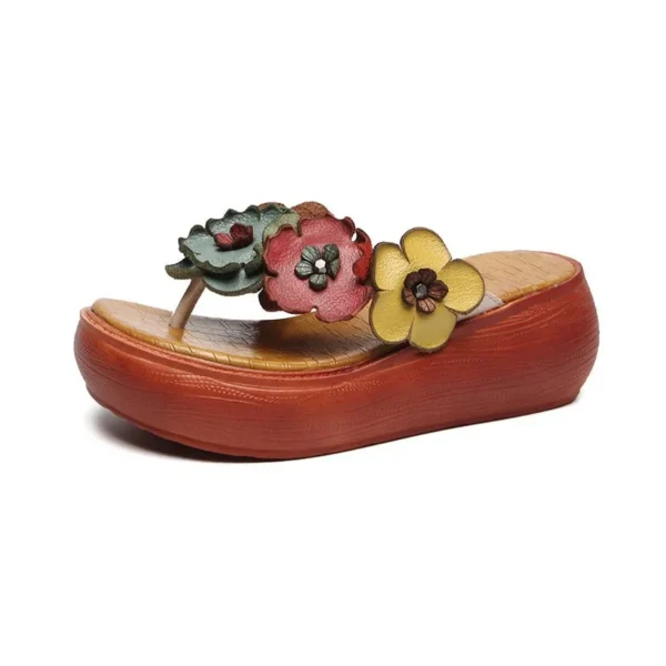 Retro Flower Wedge Flip Flops Summer Slippers Women Sandals