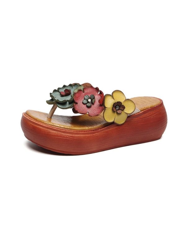 Retro Flower Wedge Flip Flops Summer Slippers Women Sandals