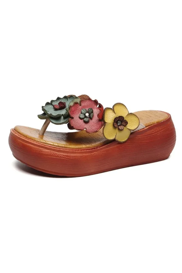 Retro Flower Wedge Flip Flops Summer Slippers Women Sandals