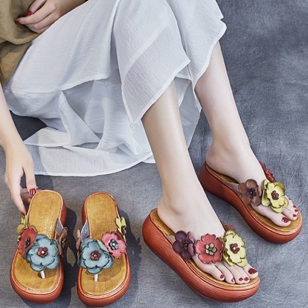Alternative view of Retro Flower Wedge Flip Flops Summer Slippers Women Sandals
