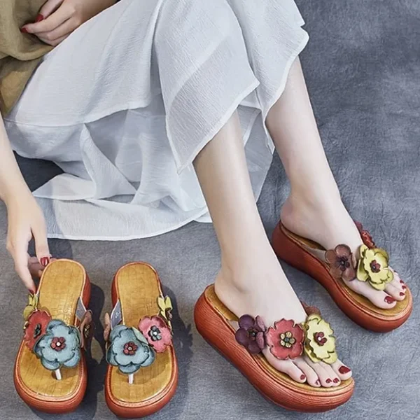 Alternative view of Retro Flower Wedge Flip Flops Summer Slippers Women Sandals