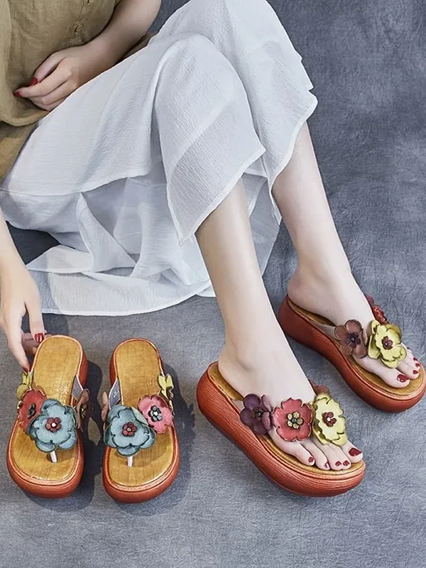 Alternative view of Retro Flower Wedge Flip Flops Summer Slippers Women Sandals