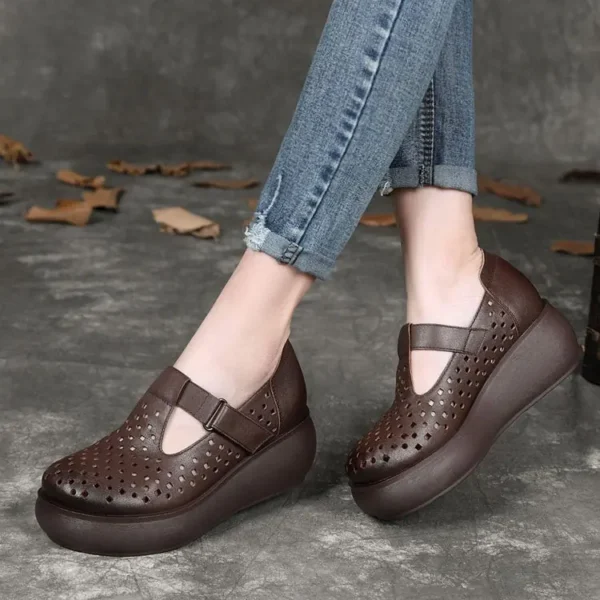 Alternative view of Round Head Wide Toe Retro Hollow Wedge Sandals Women Sandals