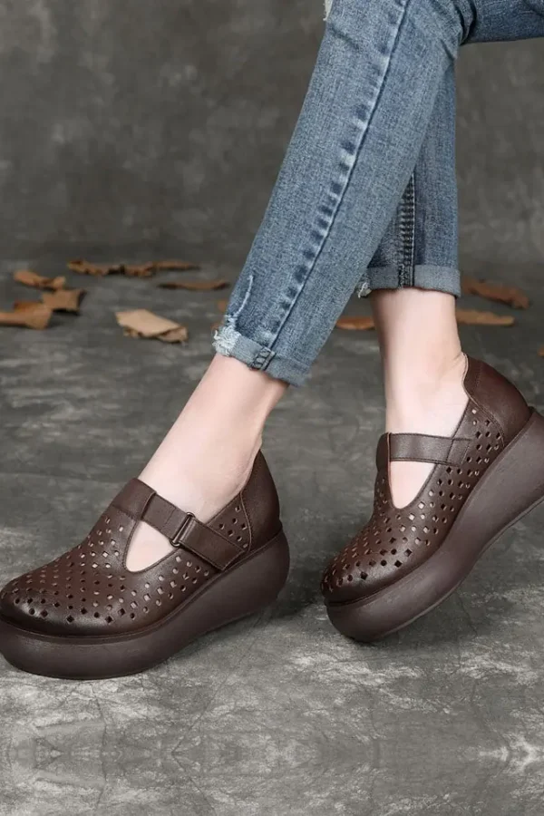 Alternative view of Round Head Wide Toe Retro Hollow Wedge Sandals Women Sandals