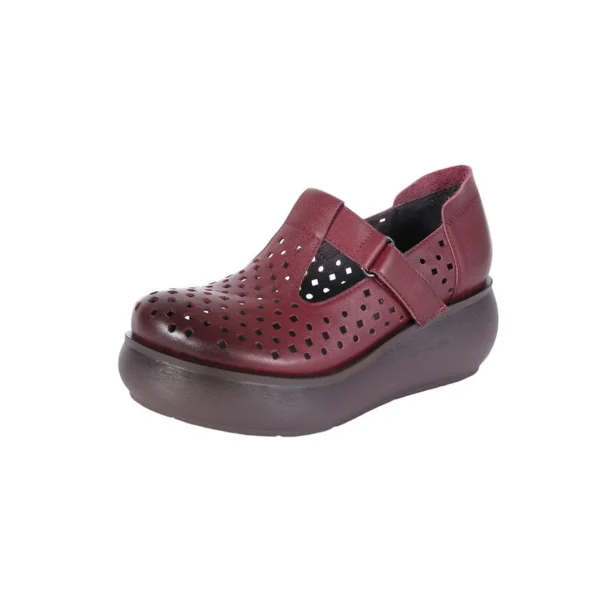 Round Head Wide Toe Retro Hollow Wedge Sandals Women Sandals