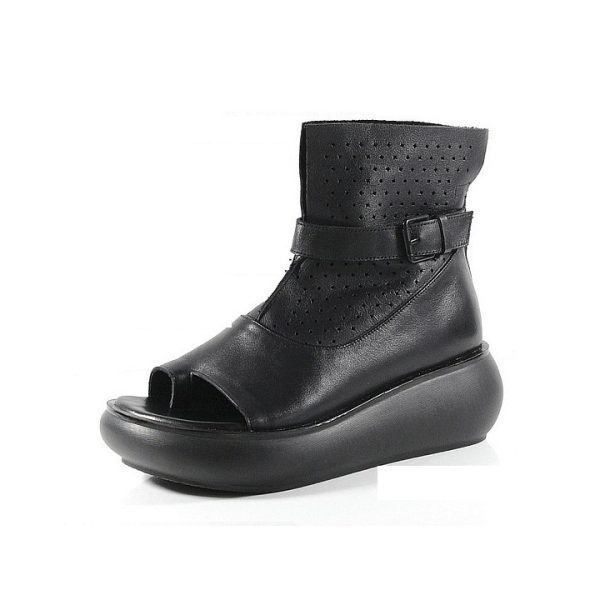 Open Toe Retro Leather Wedge Sandals Women Sandals