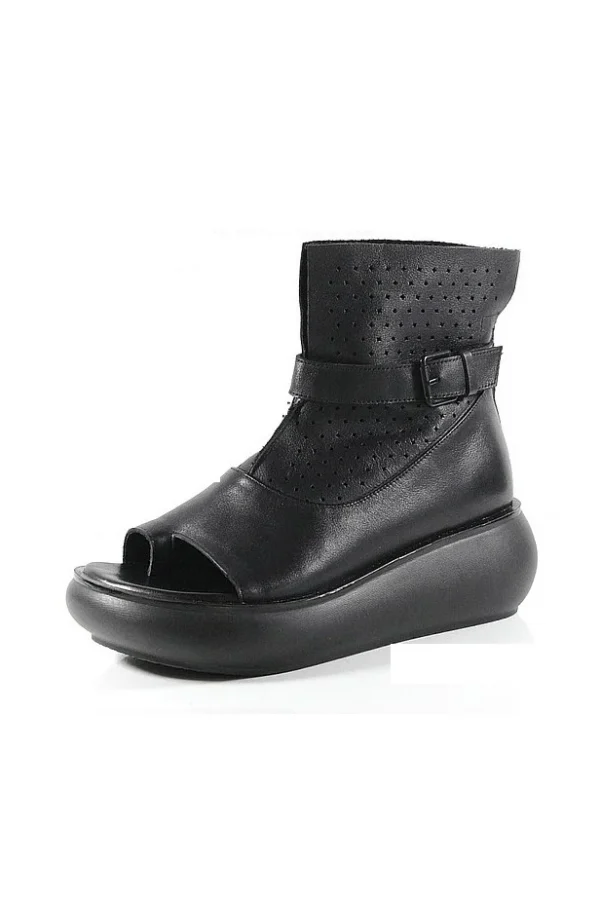 Open Toe Retro Leather Wedge Sandals Women Sandals