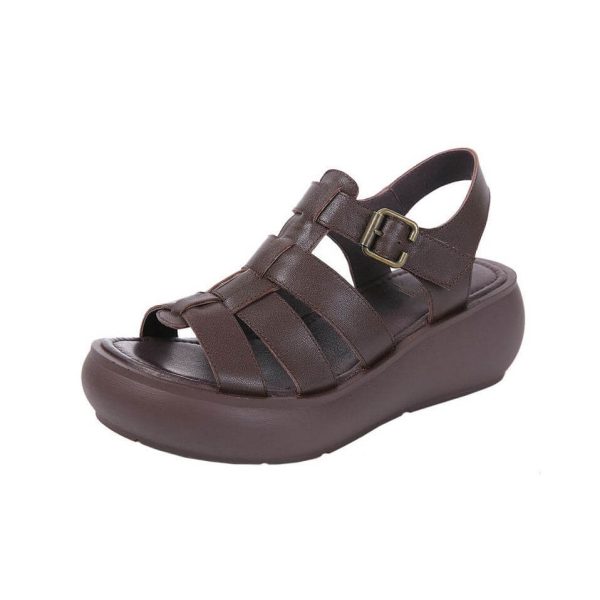 Summer Leather Woven Wedge Sandals Slingback Women Sandals