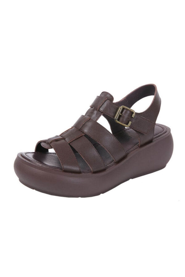 Summer Leather Woven Wedge Sandals Slingback Women Sandals