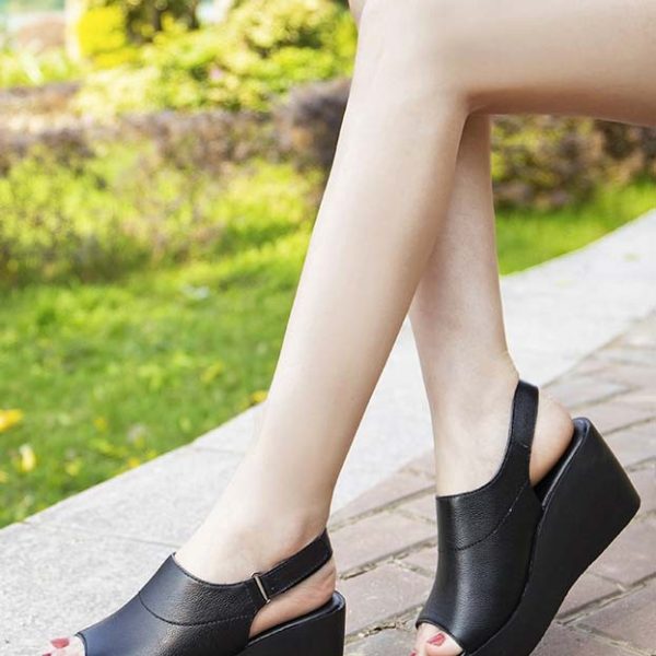 Summer Fish Toes Slingback Wedge Sandals Women Sandals