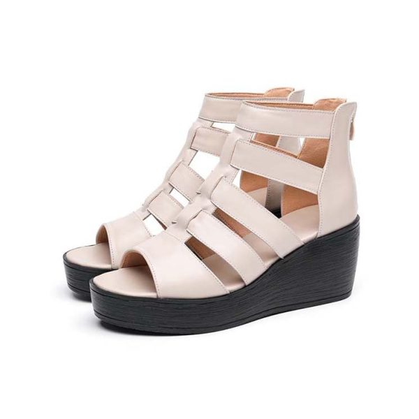Summer Retro Leather Wedge Strappy Sandals Women Sandals