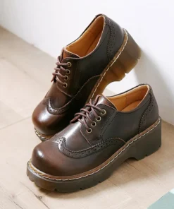 Round Toe Brogue Style Lace Up Mary Jane Mary Jane Shoes