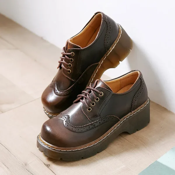 Round Toe Brogue Style Lace Up Mary Jane Mary Jane Shoes