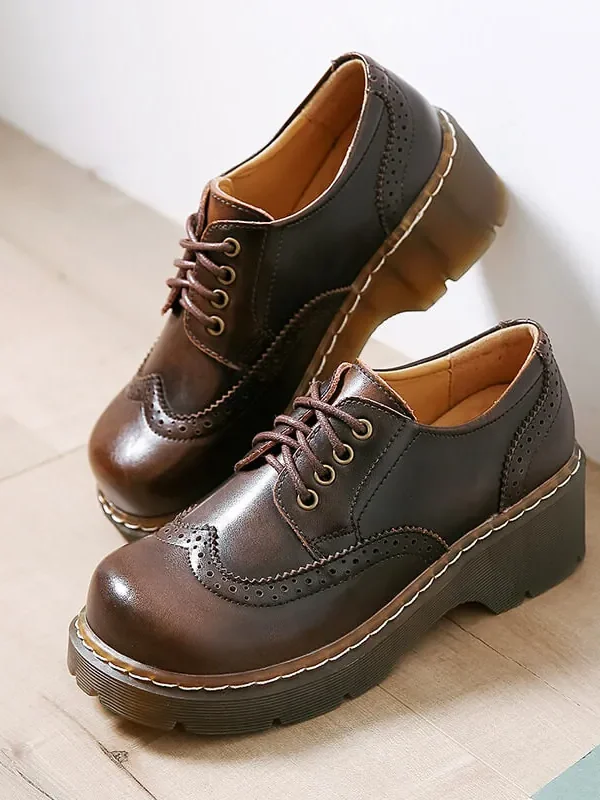 Round Toe Brogue Style Lace Up Mary Jane Mary Jane Shoes