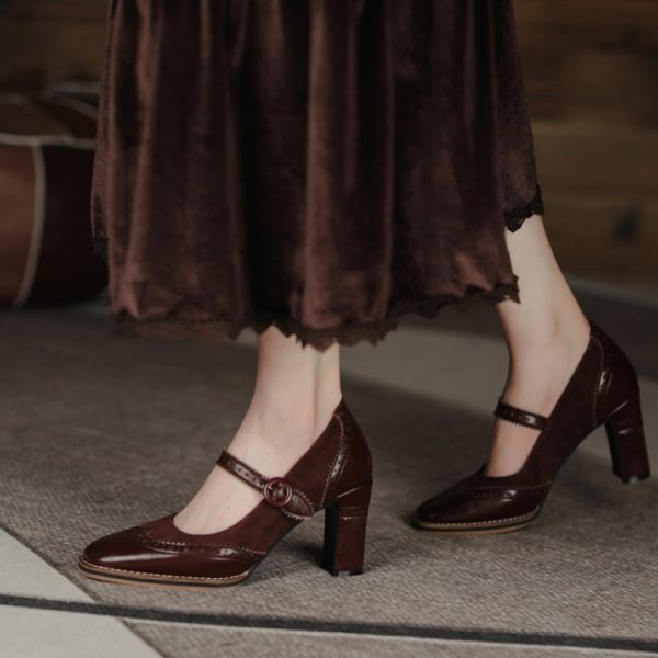 Alternative view of Ankle Strap Brogue Style Chunky Heels Mary Janes Mary Jane Shoes