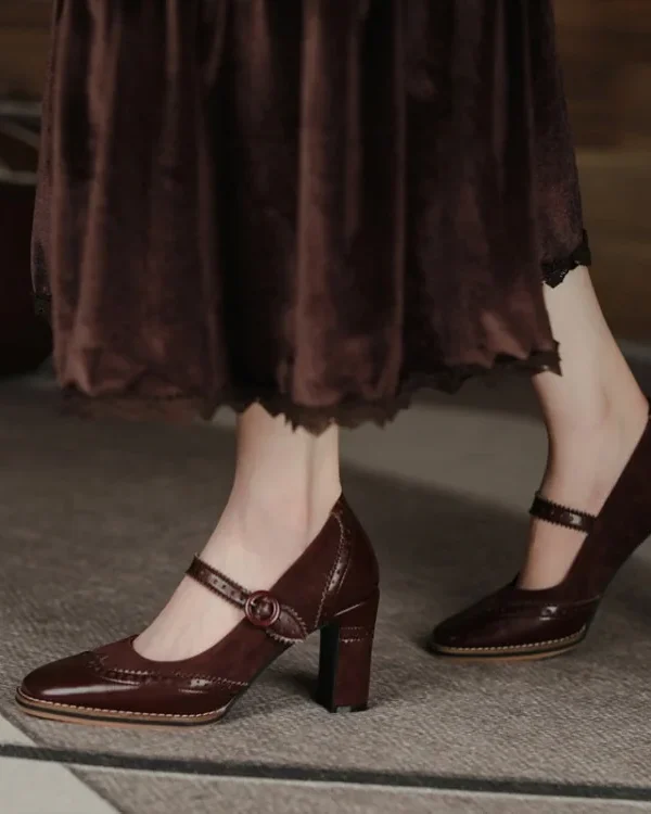 Alternative view of Ankle Strap Brogue Mary Janes Chunky Heel Shoes for Women