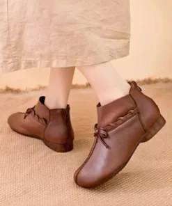 Comfortable Soft Leather Short Boots Flat Shoes