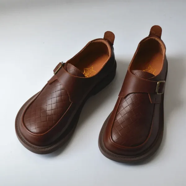 Alternative view of Front Buckle Retro Leather Wide Toe Box Loafers Loafers