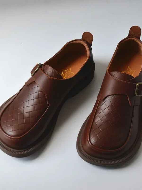 Alternative view of Front Buckle Retro Leather Wide Toe Box Loafers Loafers