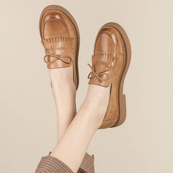 Real Leather British Style Tassel Loafers for Women Loafers