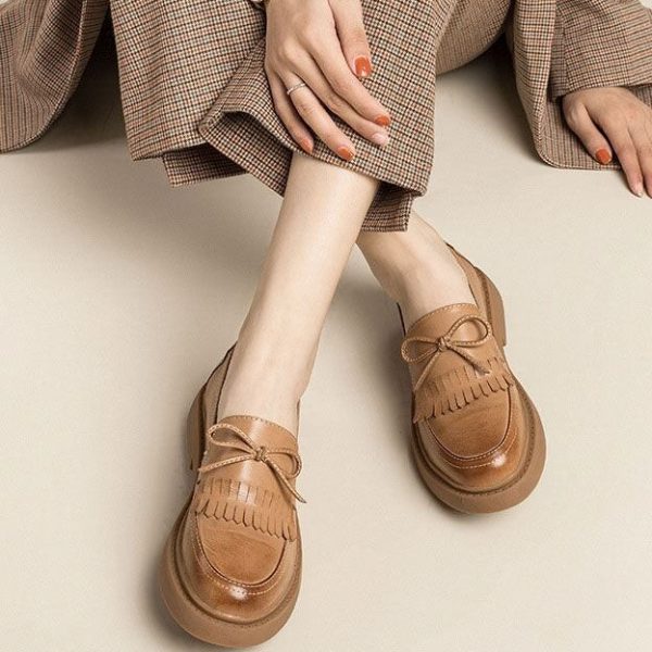Alternative view of Real Leather British Style Tassel Loafers for Women Loafers