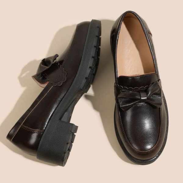 Bowknot British Style Chunky Heel Loafers Loafers