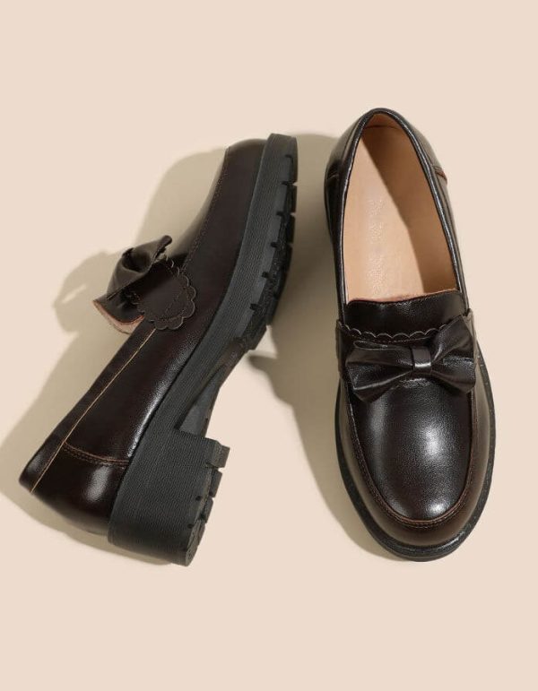 Bowknot British Style Chunky Heel Loafers Loafers