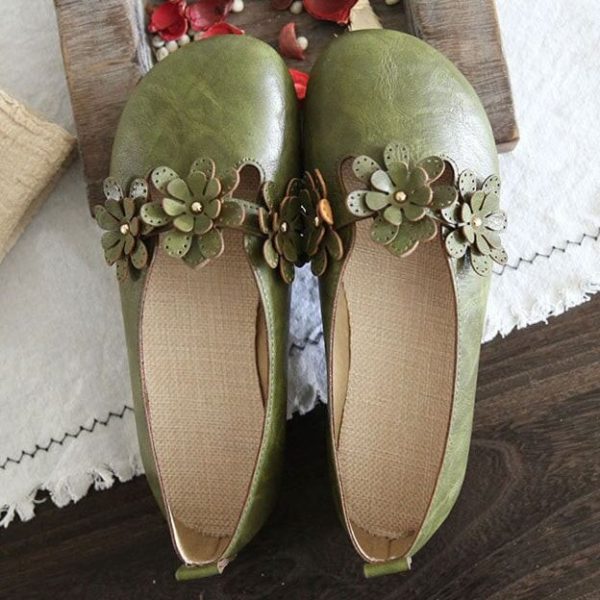 Alternative view of Flower Soft Leather Retro Flat Shoes for Women Flat Shoes