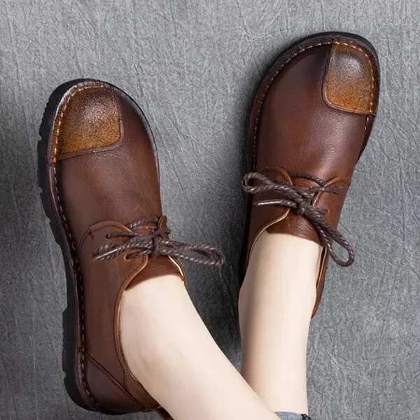 Alternative view of Genuine Leather Round Toe Handmade Retro Flat Shoes Flat Shoes