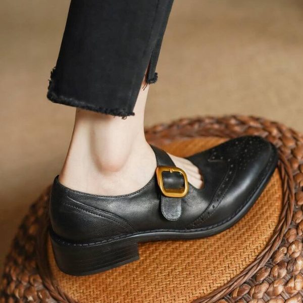 Alternative view of Genuine Leather Vintage Brogue Style Mary Jane Shoes Mary Jane Shoes