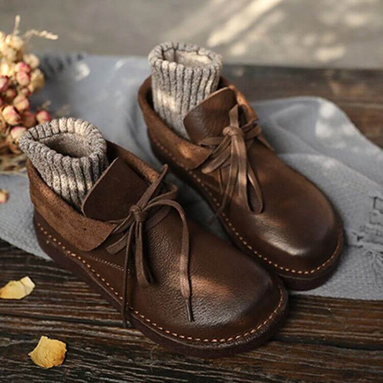 Soft Leather Comfortable Handmade Retro Flat Walking Shoes Flat Shoes - Image 3