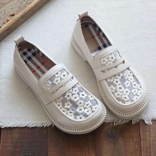 Round Head Soft Bottom Lace Flat Loafers Loafers