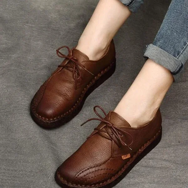 Handmade Retro Soft Leather Comfortable Walking Shoes Flat Shoes