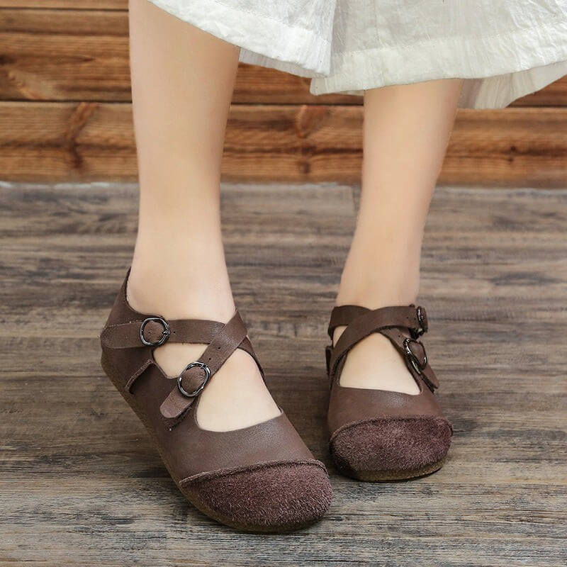 Handmade Soft Leather Cross Strap Flats Spring Flat Shoes - Image 4
