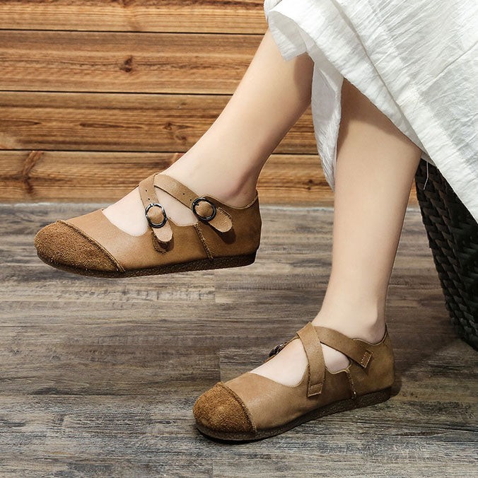 Handmade Soft Leather Cross Strap Flats Spring Flat Shoes - Image 6