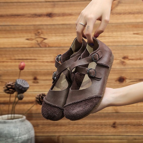 Handmade Soft Leather Cross Strap Flats Spring Flat Shoes - Image 5