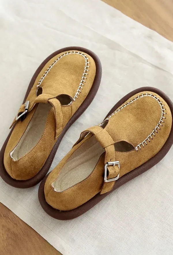 Rounded Head Suede Comfortable Loafers Loafers